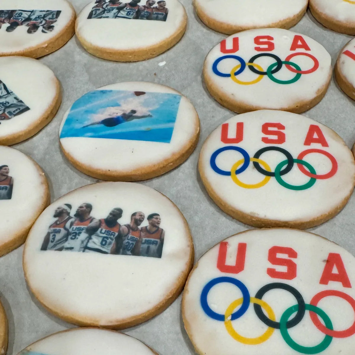 Team event photographs printed on round cookies